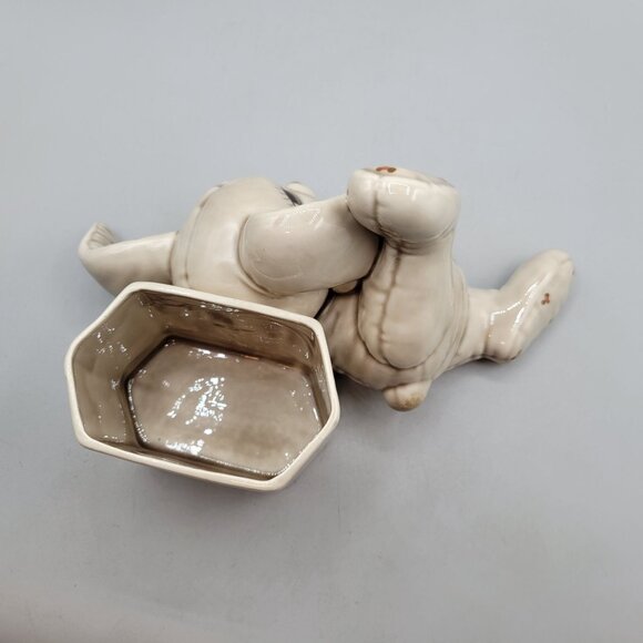 Vintage Ceramic Bunny Planter Figurine With Hexagonal Planter Pot - Picture 5 of 6